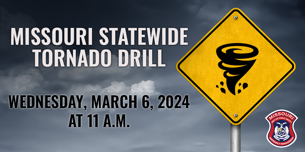 Statewide Tornado Drill Wednesday March, 6, 2023 at 11am